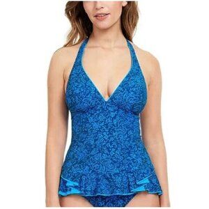 Gottex Petrol Blue Size 16 Halter Tankini Top Padded NWT $104